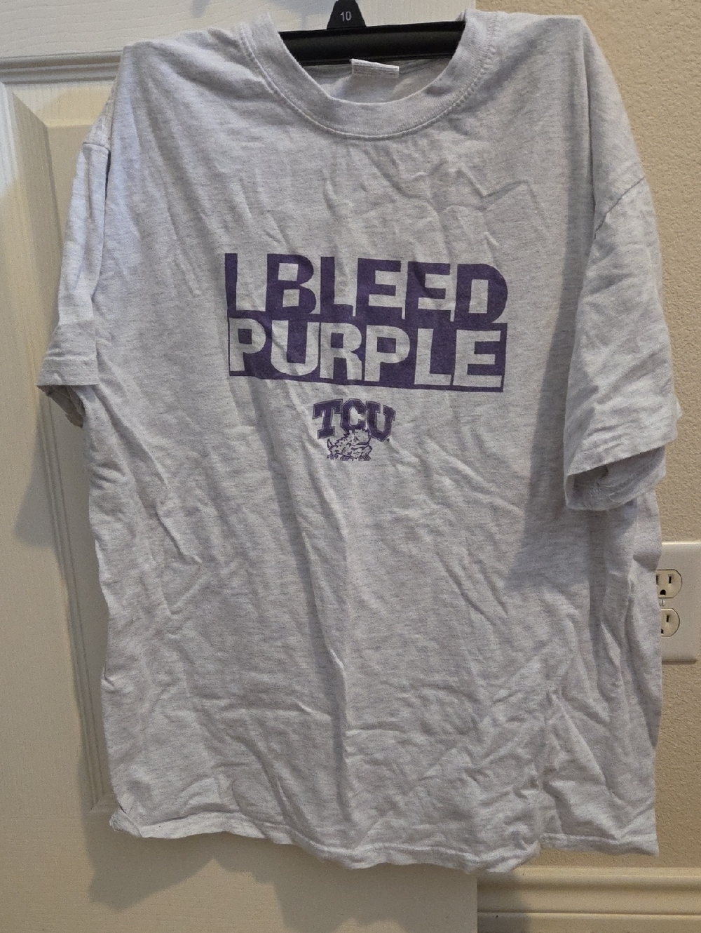 TCU Gray Short Sleeve Tee with Purple "I Bleed Purple" Graphic
